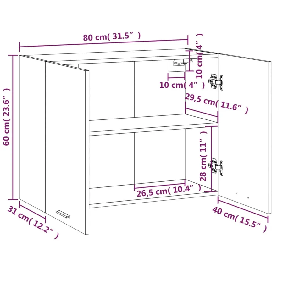 Armoire suspendue "Lyon" Gris Sonoma 80 x 31 x 60 cm Bois d'ingénierie - 11