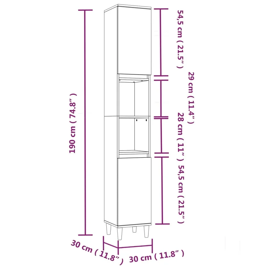 Armoire de salle de bain blanc 30x30x190 cm bois d'ingénierie - 11