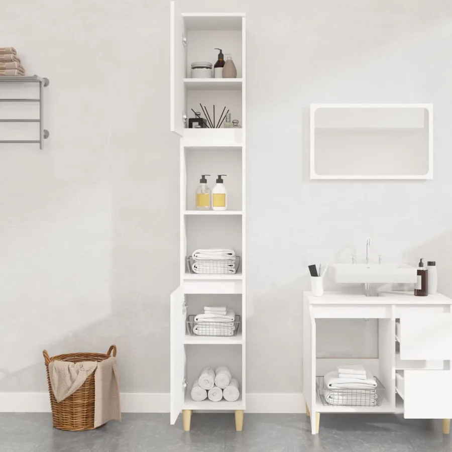Armoire de salle de bain blanc 30x30x190 cm bois d'ingénierie - 3