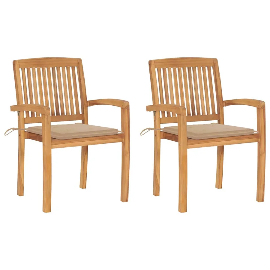 Chaises de jardin lot de 2 avec coussins bleu royal Teck massif