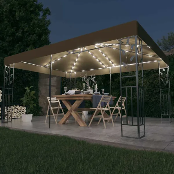 Tonnelle avec double toit et lumières LED 3x4 m Taupe