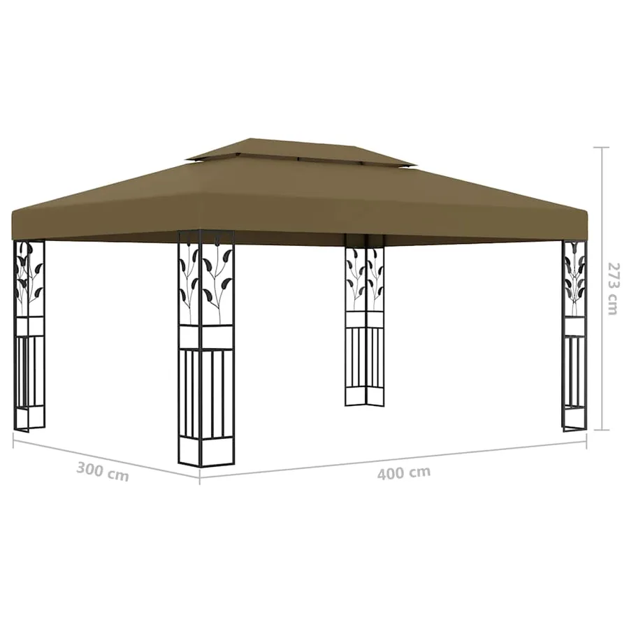 Tonnelle avec double toit et lumières LED 3x4 m Taupe - 10
