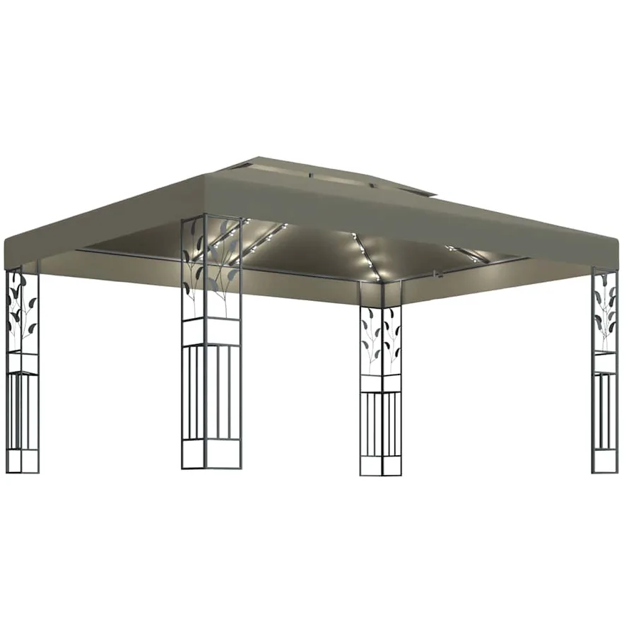 Tonnelle avec double toit et lumières LED 3x4 m Taupe - 2