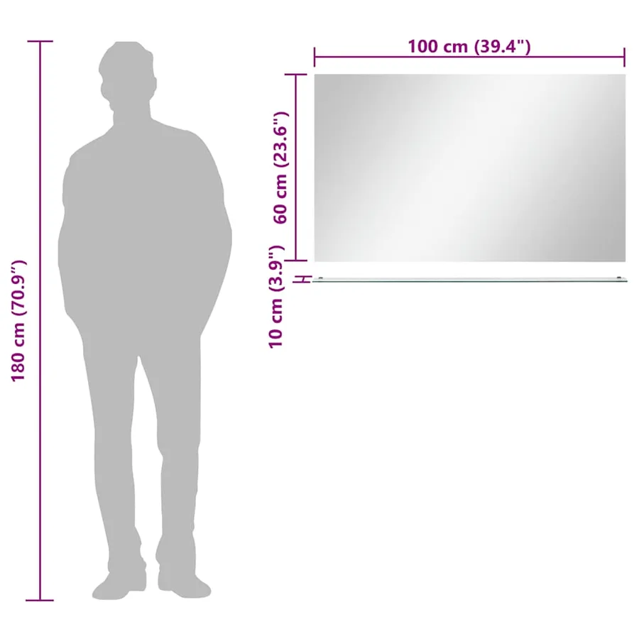 Miroir mural avec étagère 100x60 cm Verre trempé - 7