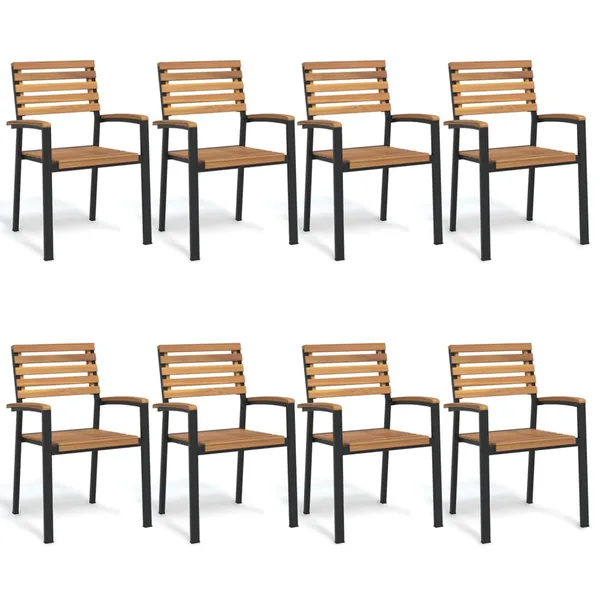 Chaises de jardin empilables lot de 8 bois d'acacia et métal