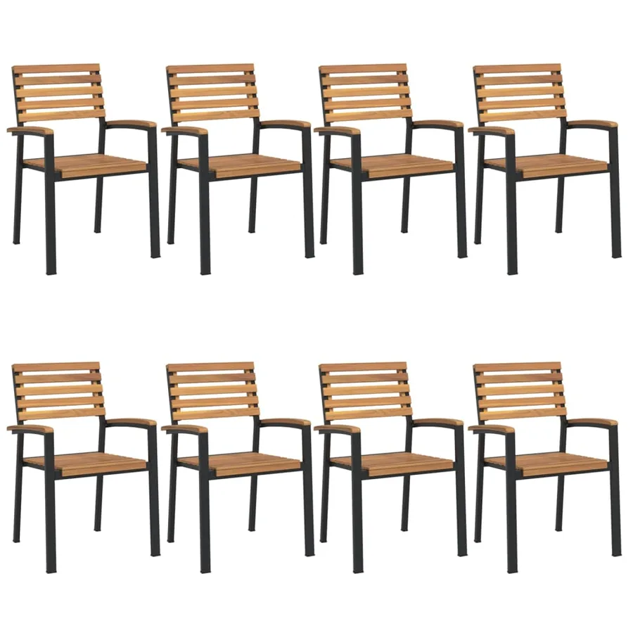 Chaises de jardin empilables lot de 8 bois d'acacia et métal - 2
