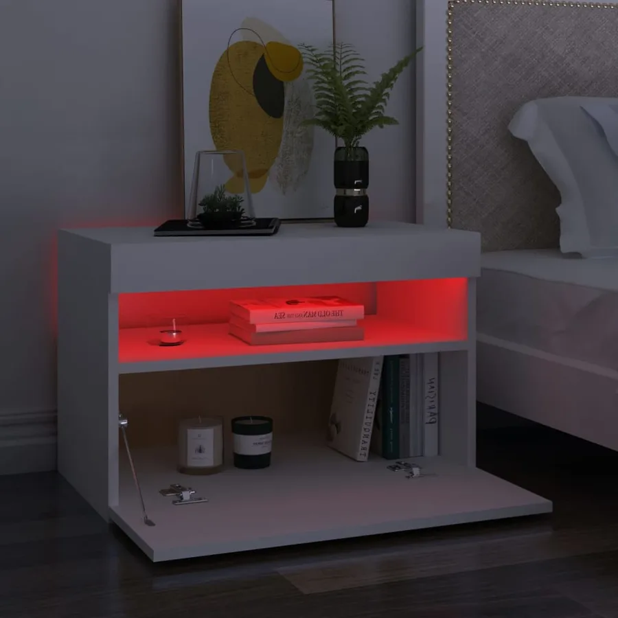 Table de chevet avec lumières LED Blanc 60x35x40 cm - 3