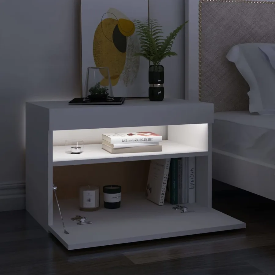 Table de chevet avec lumières LED Blanc 60x35x40 cm - 4