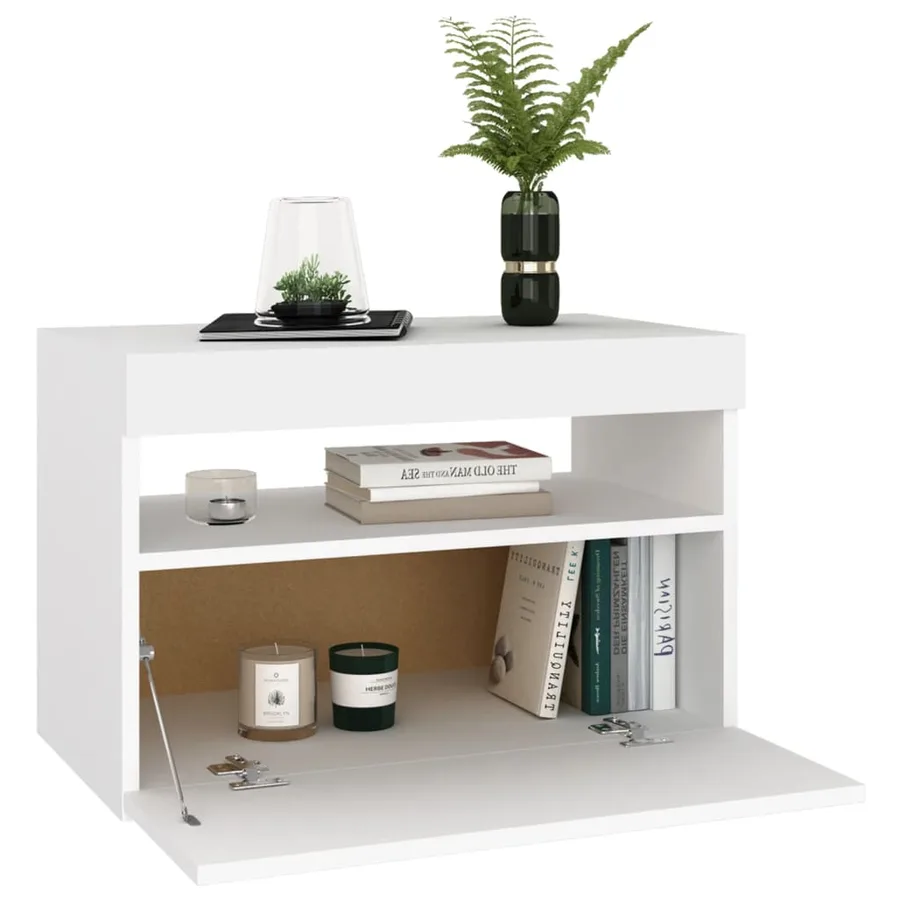 Table de chevet avec lumières LED Blanc 60x35x40 cm - 7