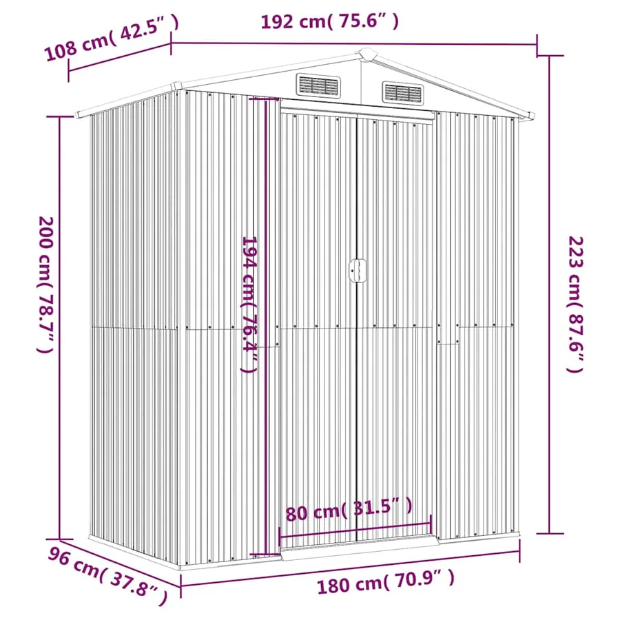 Abri de jardin Marron foncé 192x108x223 cm Métal galvanisé - 8