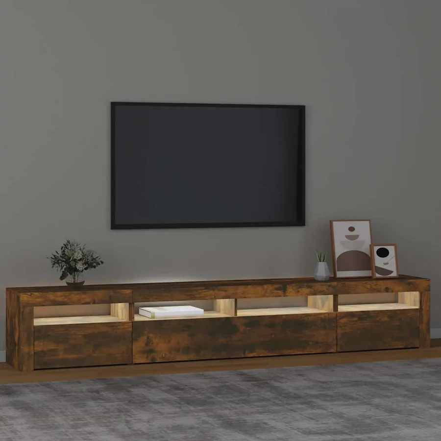 Meuble TV avec lumières LED Chêne fumé 240x35x40 cm - 3