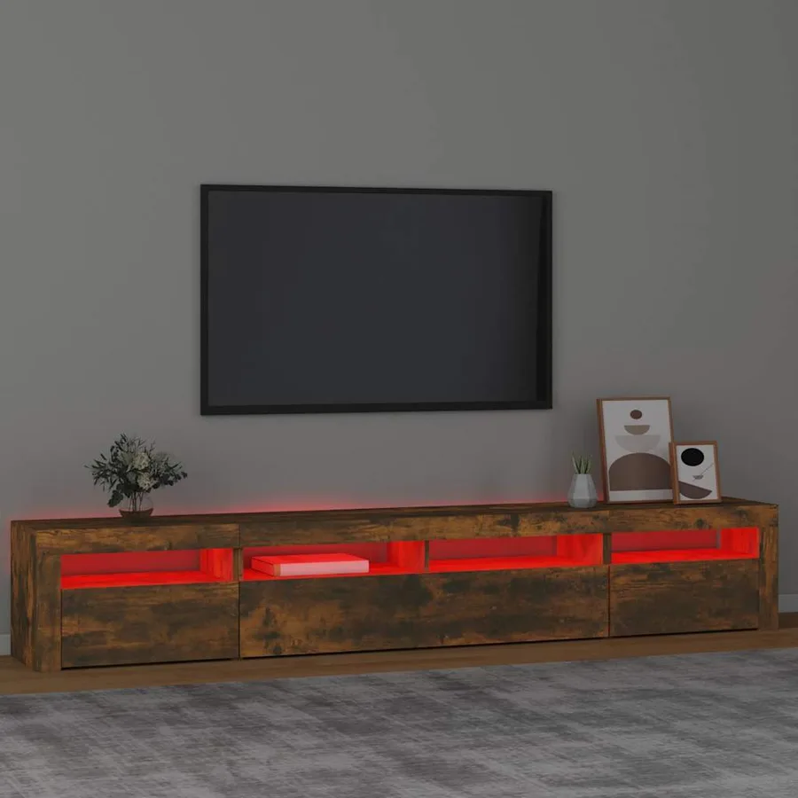 Meuble TV avec lumières LED Chêne fumé 240x35x40 cm - 5