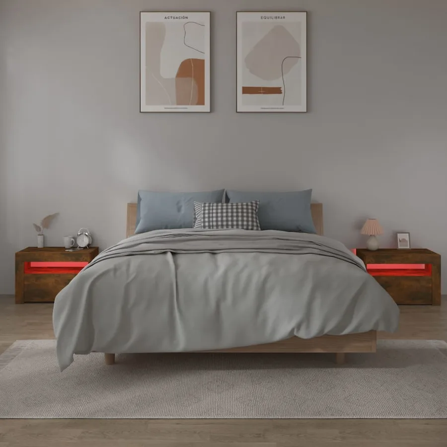 Tables de chevet 2 pcs avec LED chêne fumé 60x35x40 cm - 10