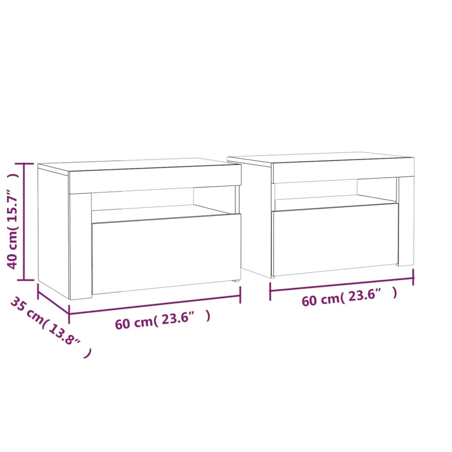 Tables de chevet 2 pcs avec LED chêne fumé 60x35x40 cm - 14