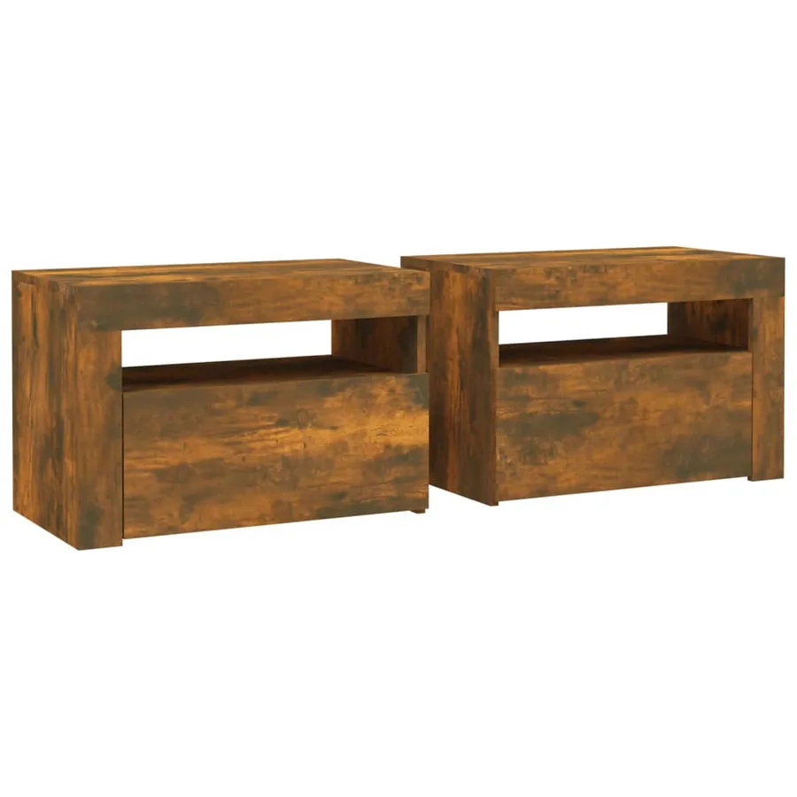 Tables de chevet 2 pcs avec LED chêne fumé 60x35x40 cm - 3