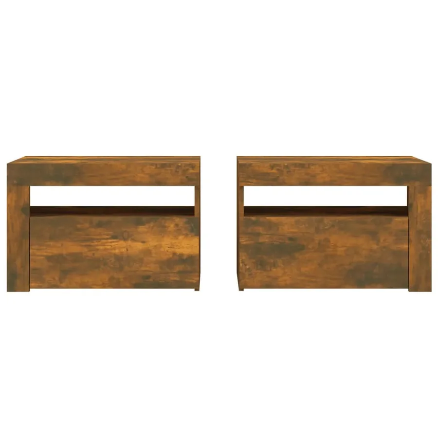 Tables de chevet 2 pcs avec LED chêne fumé 60x35x40 cm - 4