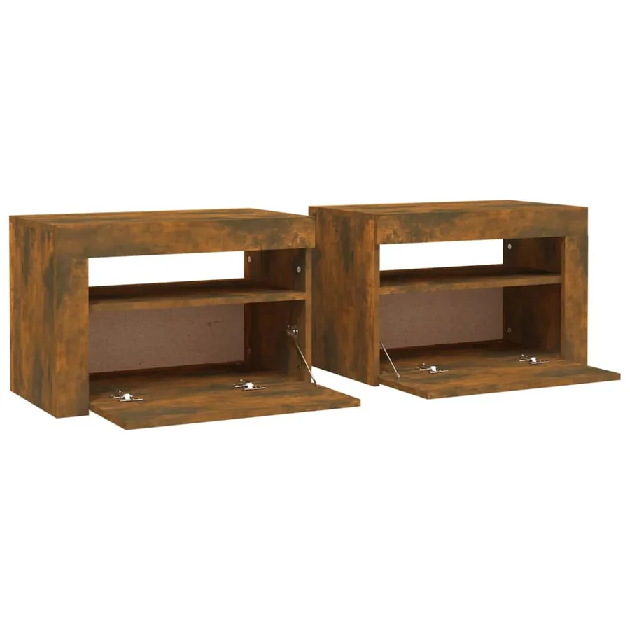 Tables de chevet 2 pcs avec LED chêne fumé 60x35x40 cm - 5