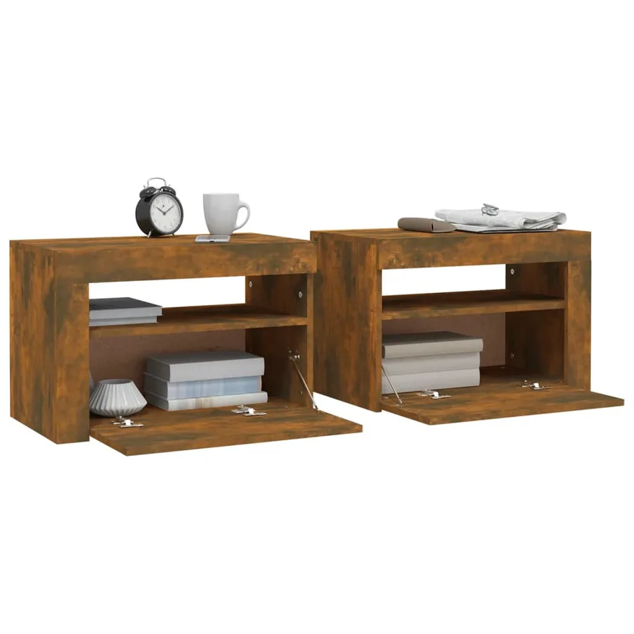 Tables de chevet 2 pcs avec LED chêne fumé 60x35x40 cm - 7