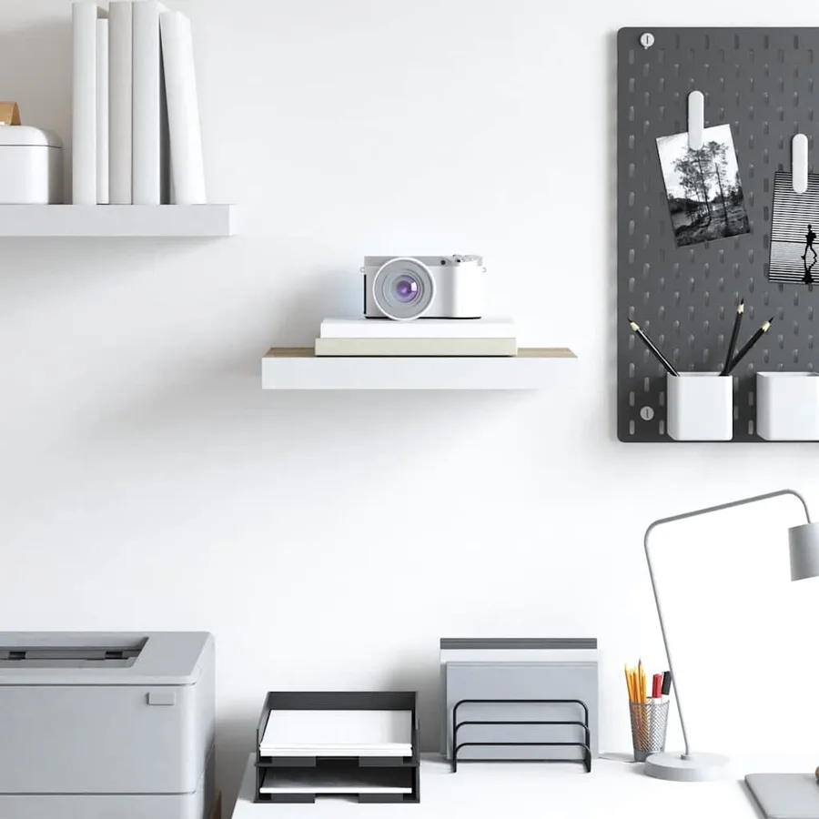 Étagère murale flottante chêne et blanc 50x23,5x3,8 cm MDF - 3