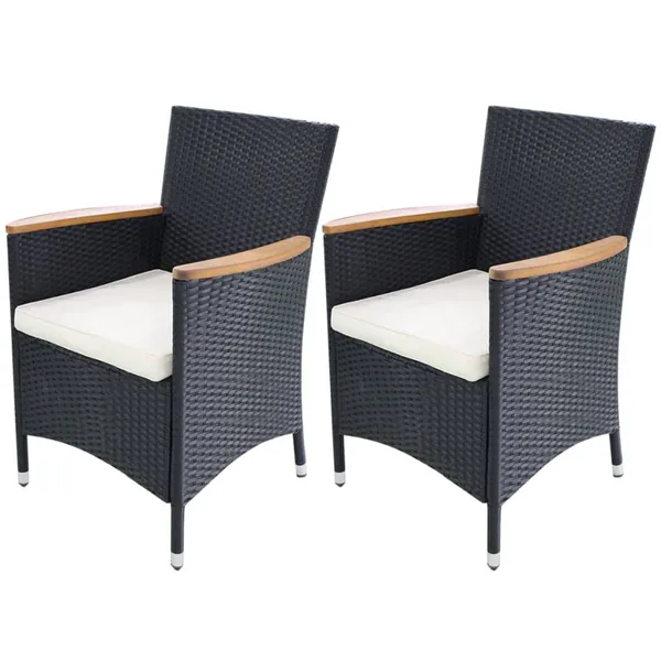 Chaises de jardin lot de 2 avec coussins Résine tressée Noir