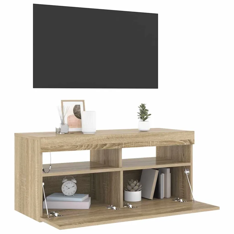 Meuble TV avec lumières LED chêne sonoma 90x35x40 cm - 14