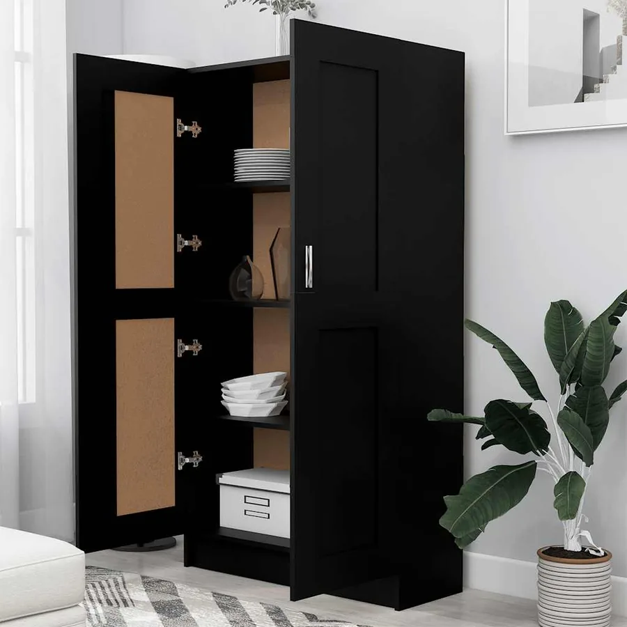 Bibliothèque Noir 82,5x30,5x150 cm Bois d’ingénierie - 3