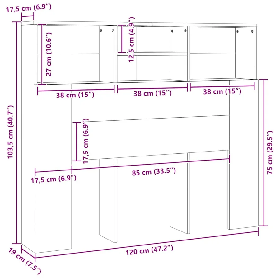 Armoire de tête de lit Blanc 120x19x103,5 cm - 7