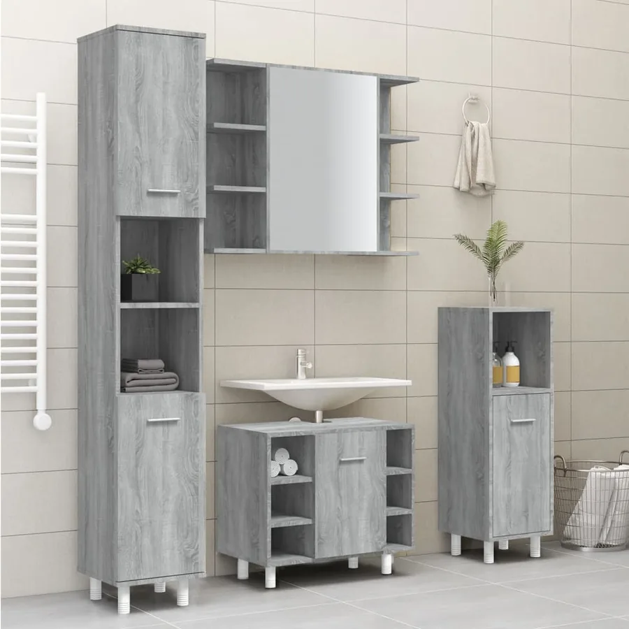 Armoire de bain Sonoma gris 30x30x179 cm Bois d'ingénierie - 3