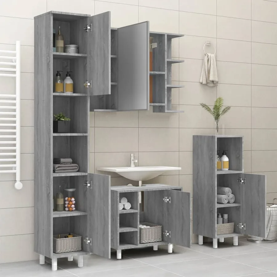 Armoire de bain Sonoma gris 30x30x179 cm Bois d'ingénierie - 4