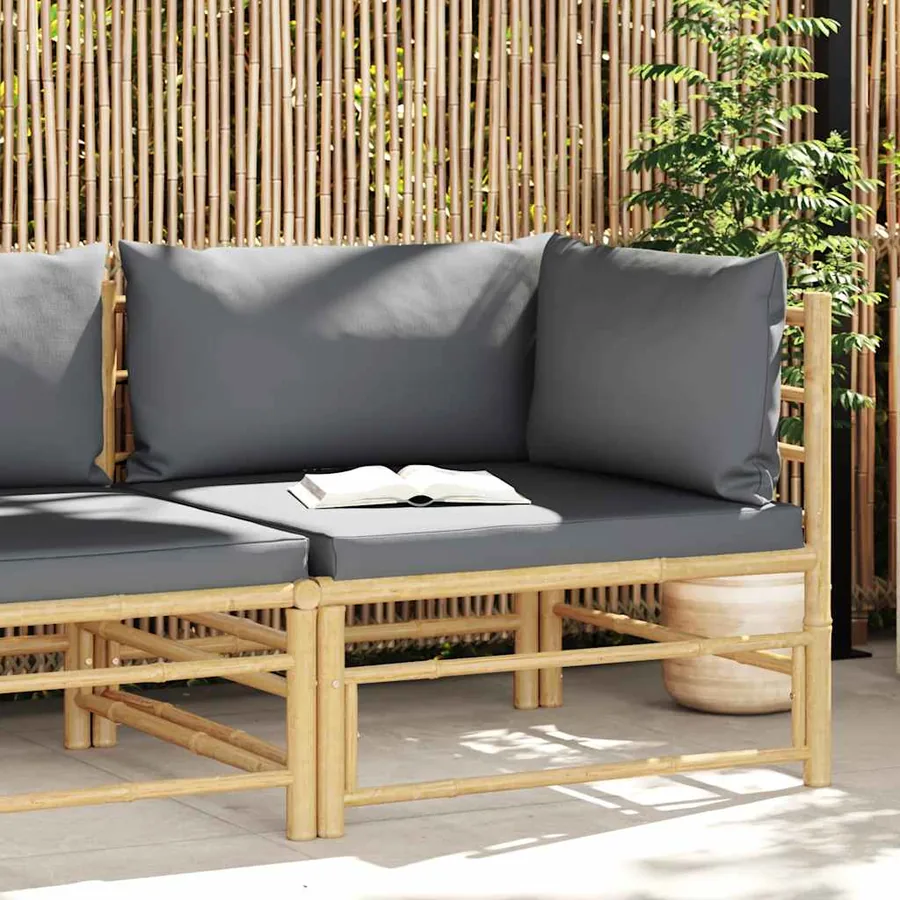 Canapé d'angle de jardin avec coussins gris foncé Bambou