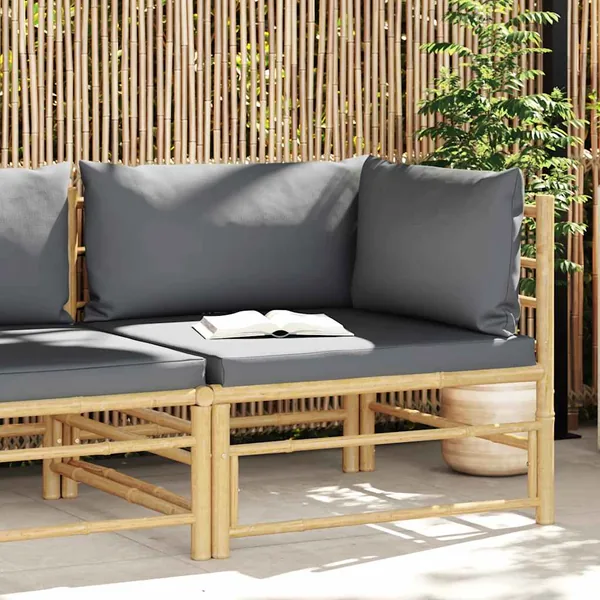 Canapé d'angle de jardin avec coussins gris foncé Bambou