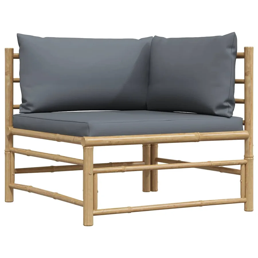 Canapé d'angle de jardin avec coussins gris foncé Bambou - 2