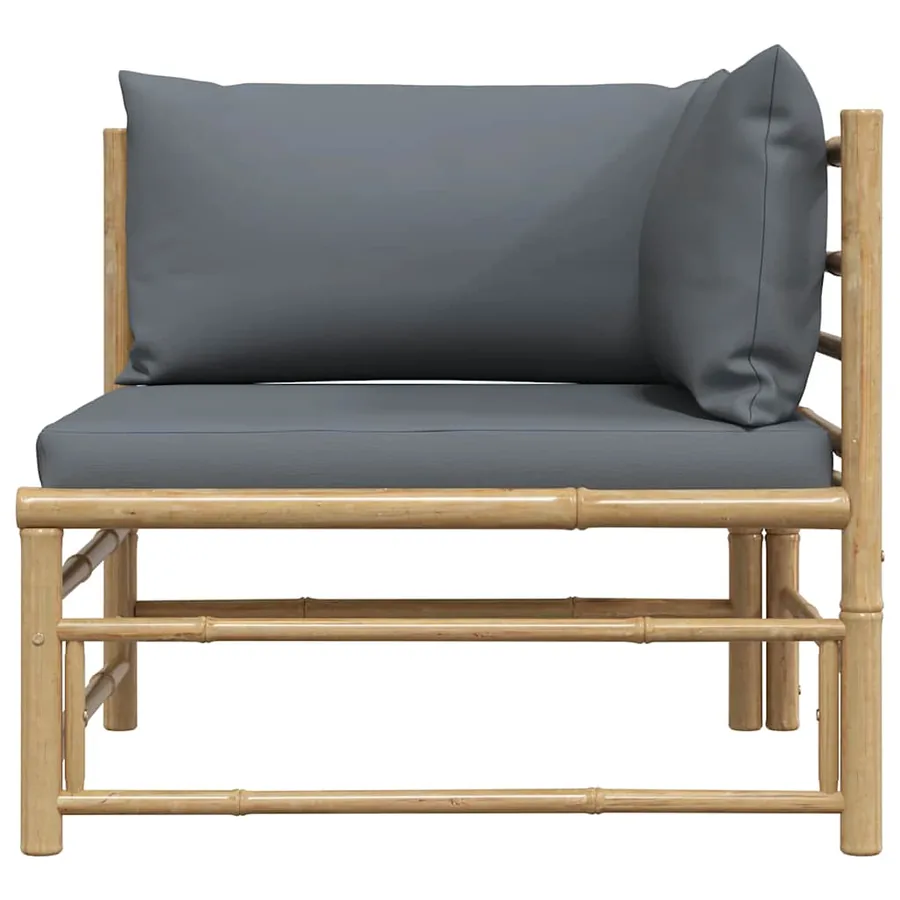 Canapé d'angle de jardin avec coussins gris foncé Bambou - 4