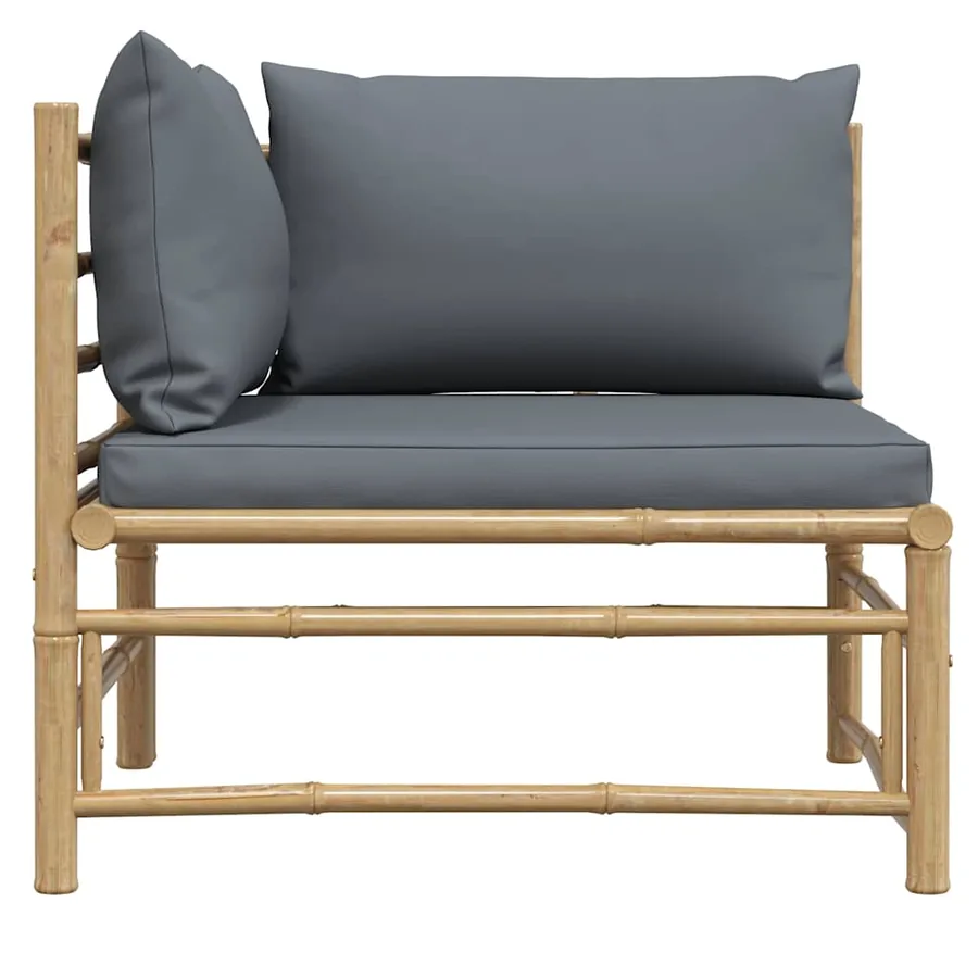 Canapé d'angle de jardin avec coussins gris foncé Bambou - 5