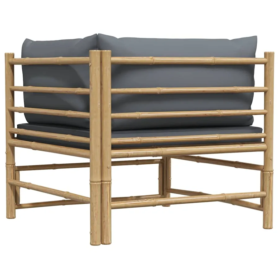 Canapé d'angle de jardin avec coussins gris foncé Bambou - 6