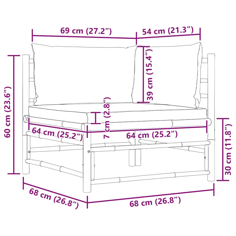Canapé d'angle de jardin avec coussins gris foncé Bambou - 7