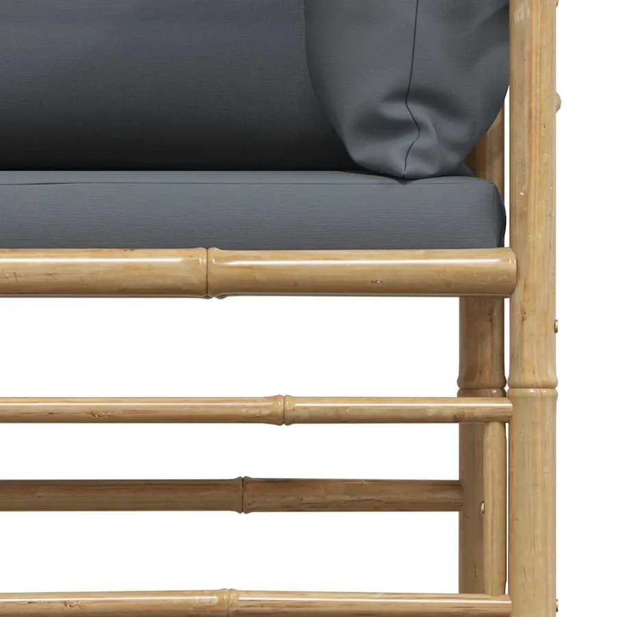 Canapé d'angle de jardin avec coussins gris foncé Bambou - 9
