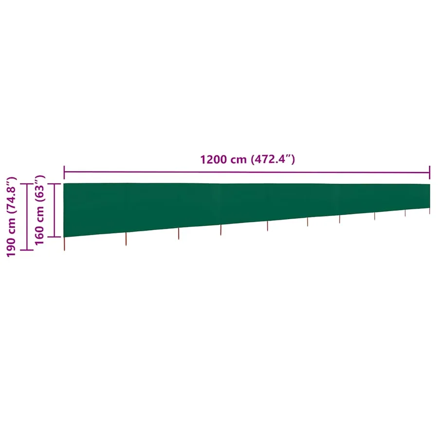 Paravent 9 panneaux Tissu 1200 x 160 cm Vert - 6