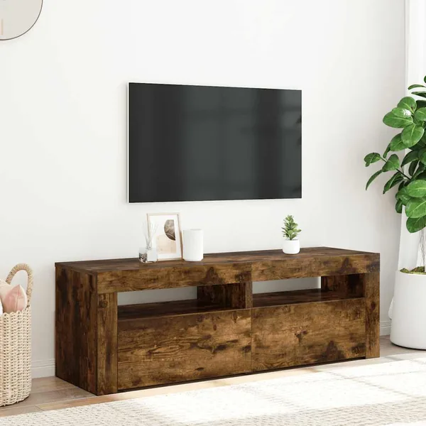 Meuble TV avec lumières LED Chêne fumé 120x35x40 cm