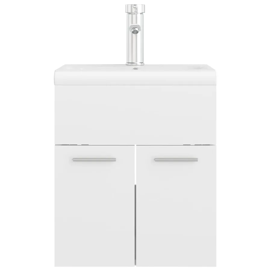 Armoire d'évier lavabo intégré blanc brillant bois d'ingénierie - 5