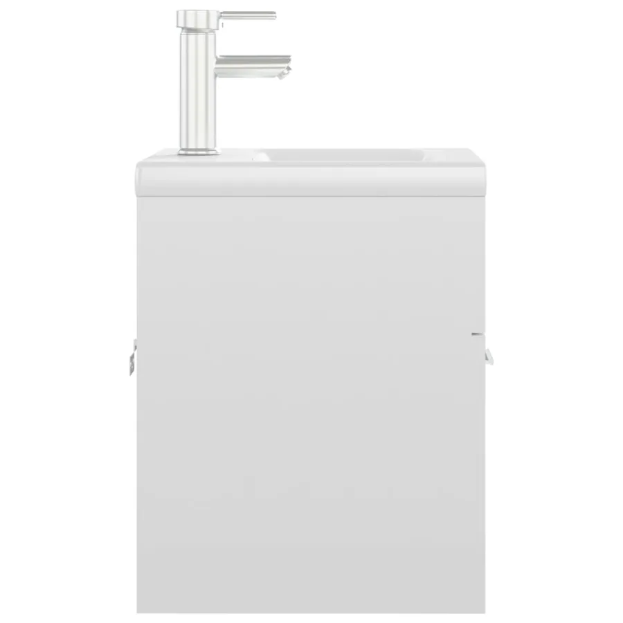 Armoire d'évier lavabo intégré blanc brillant bois d'ingénierie - 6