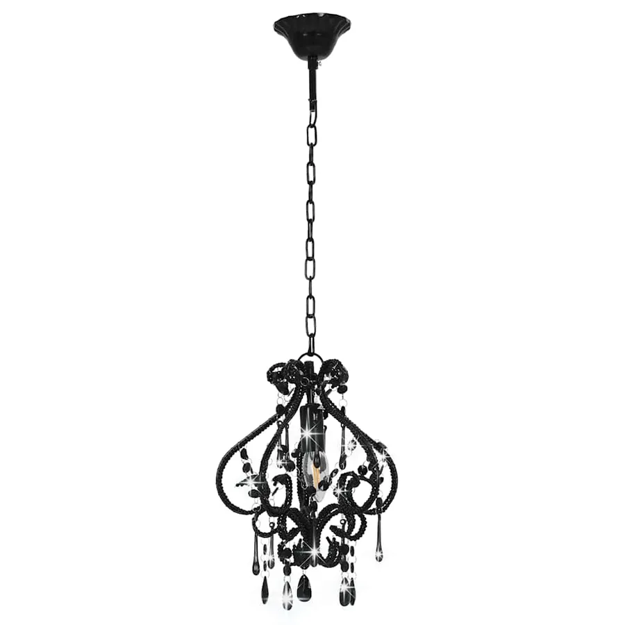 Plafonnier avec perles Noir Rond E14 - 4