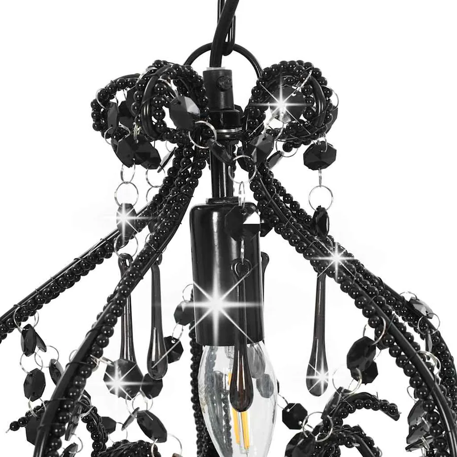 Plafonnier avec perles Noir Rond E14 - 5