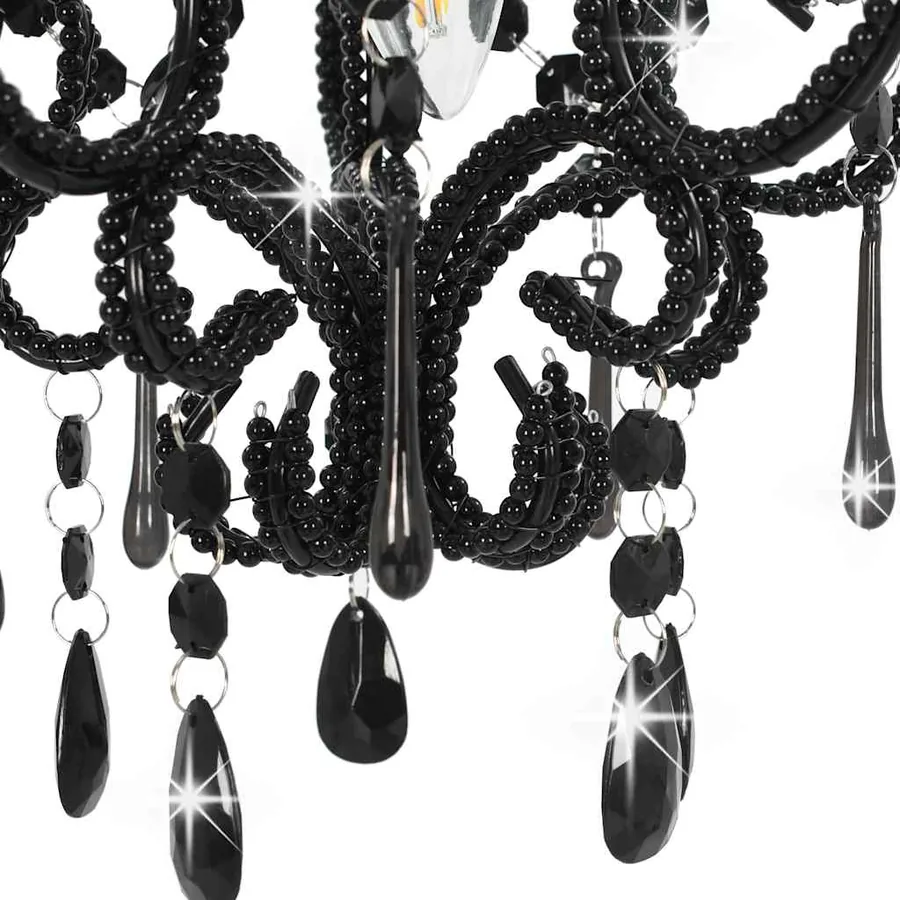 Plafonnier avec perles Noir Rond E14 - 6