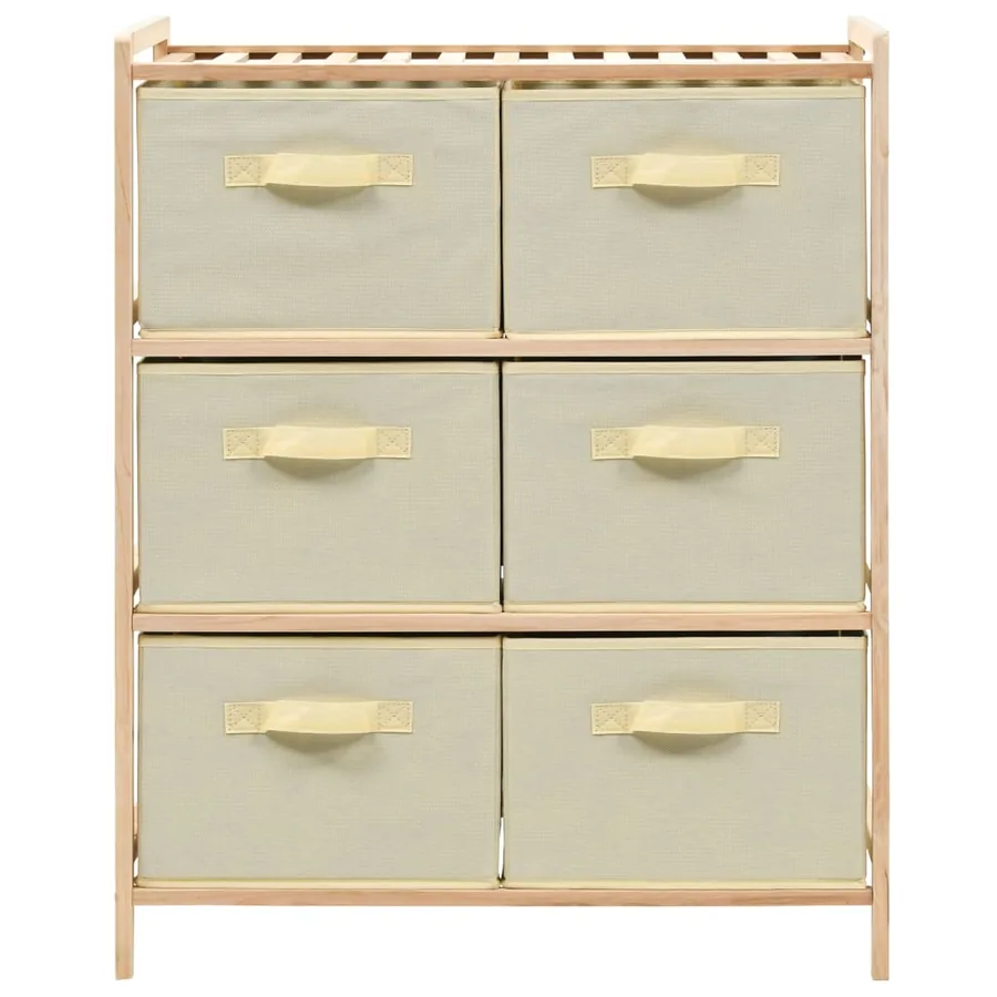Étagère de rangement 6 paniers Tissu Bois de cèdre Beige - 2