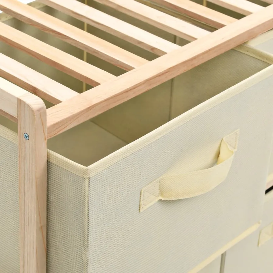 Étagère de rangement 6 paniers Tissu Bois de cèdre Beige - 4