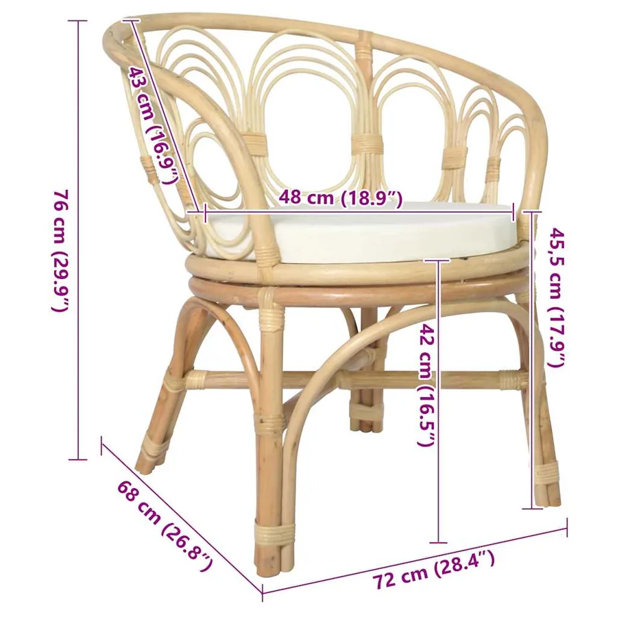 Chaise à manger avec coussin Rotin naturel et lin - 6