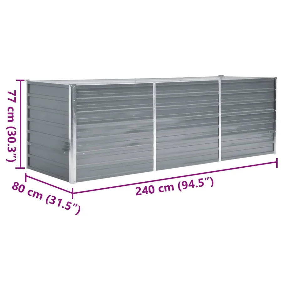Lit surélevé de jardin Acier galvanisé 240x80x77 cm Gris - 7