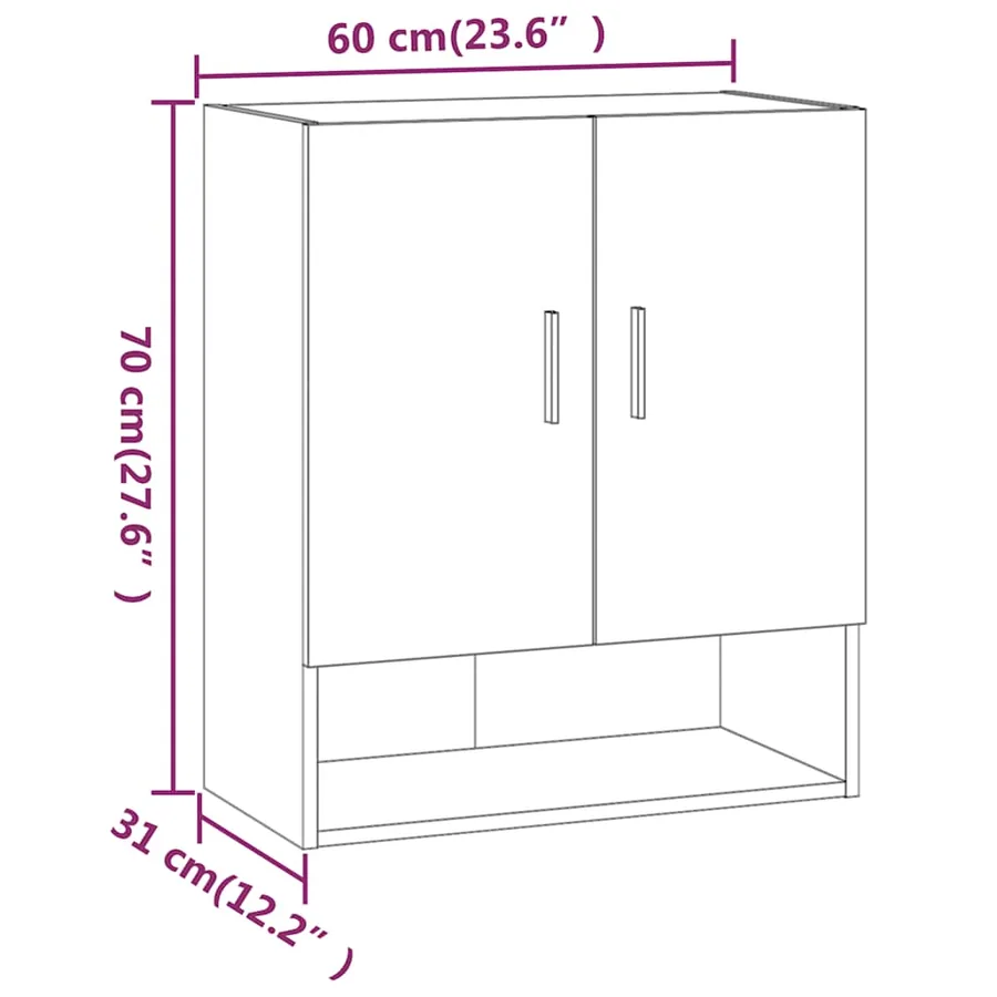 Armoire murale Gris béton 60x31x70 cm Bois d'ingénierie - 9