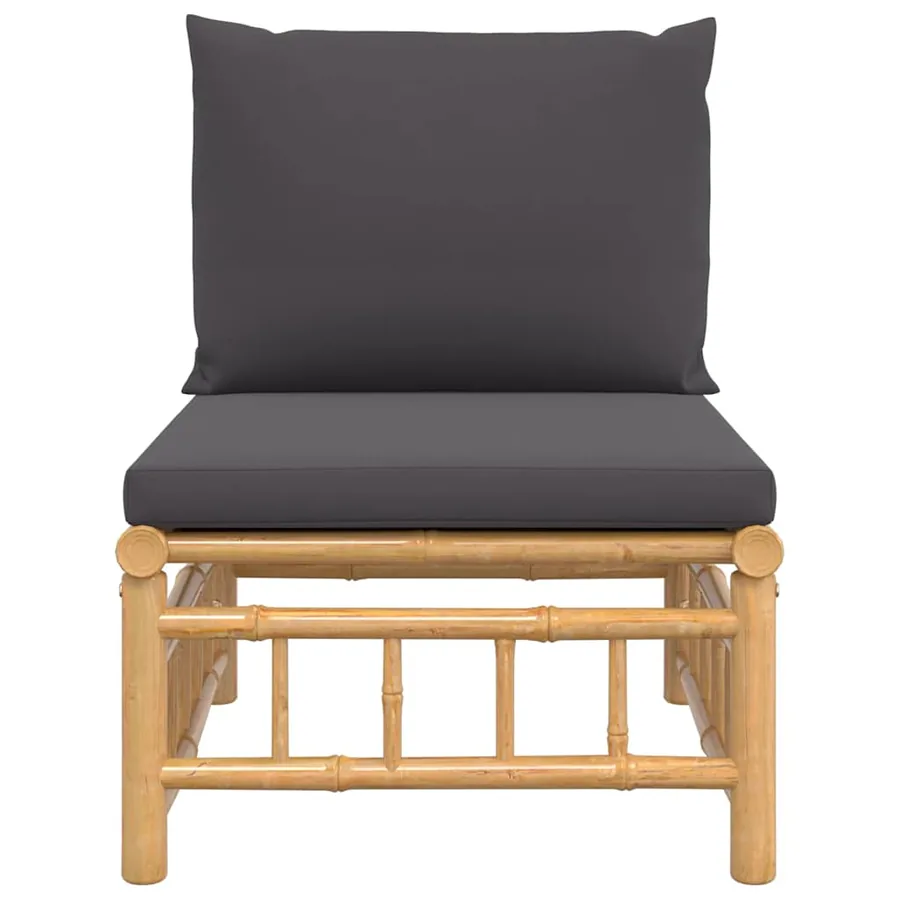 Canapé central de jardin avec coussins gris foncé bambou - 3